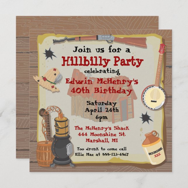 Convite de Festa Hillbilly (Frente/Verso)