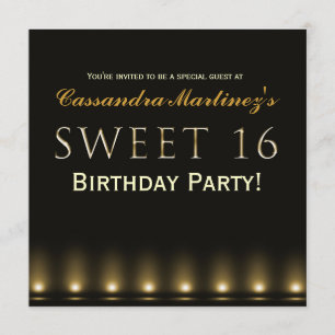 Convite de Festa Hollywood Black Gold SWEET 16
