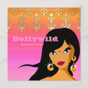 Convite de Festa Indiana Dourado Rosa Laranja Bind
