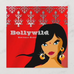Convite de Festa Indiana Prata Vermelho Bindi