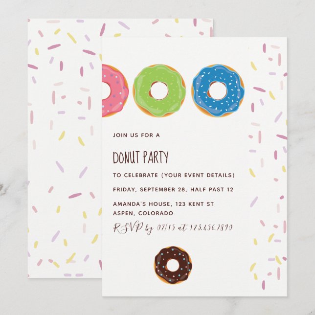 Convite de festa infantil de Donut (Frente/Verso)