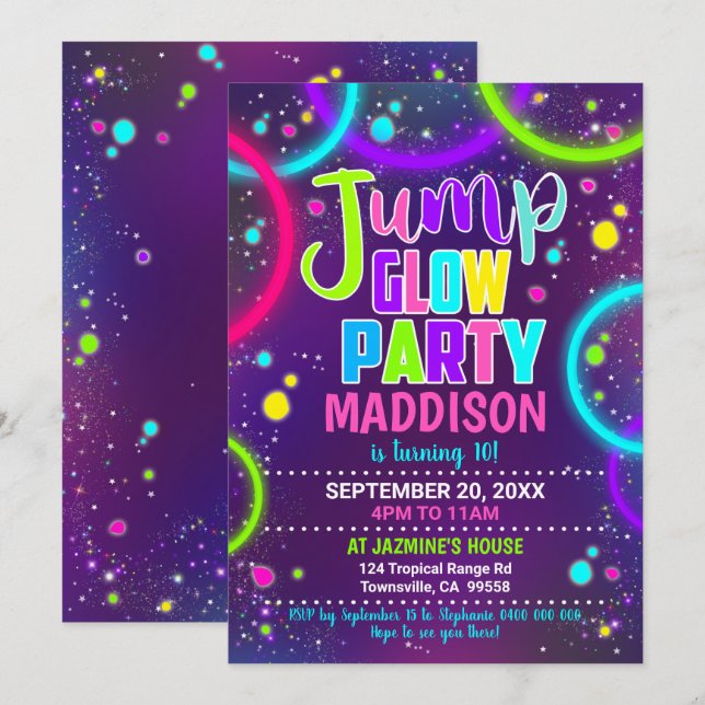 Convite de Festa Jump Glow Party (Frente/Verso)