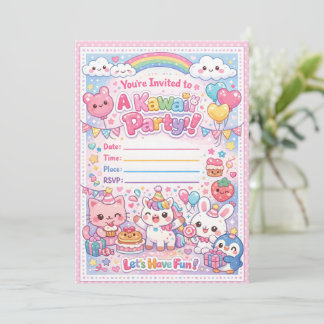Convite de Festa Kawaii – Aniversário Pastel Fofo 