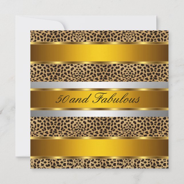 Convite de festa Leopard Gold 50 e fabuloso (Frente)