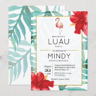 Convite de Festa Luau da Palmeira de Flamingo Trop