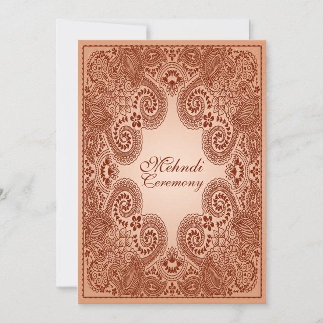 Convite de festa Mehndi Bege Marrom (Frente)