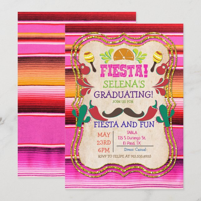 Convite de Festa Mexicana de Formatura (Frente/Verso)