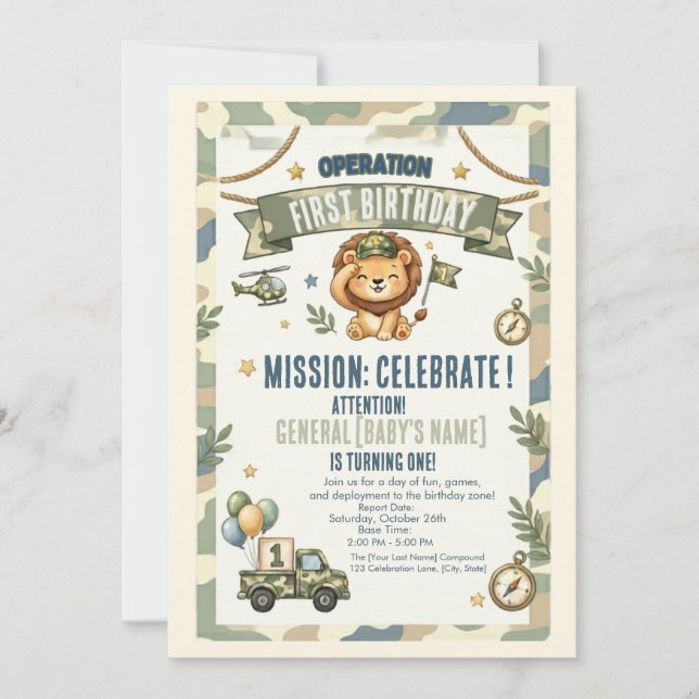 Convite de Festa Militar Operação Primeiro Anivers (Frente)