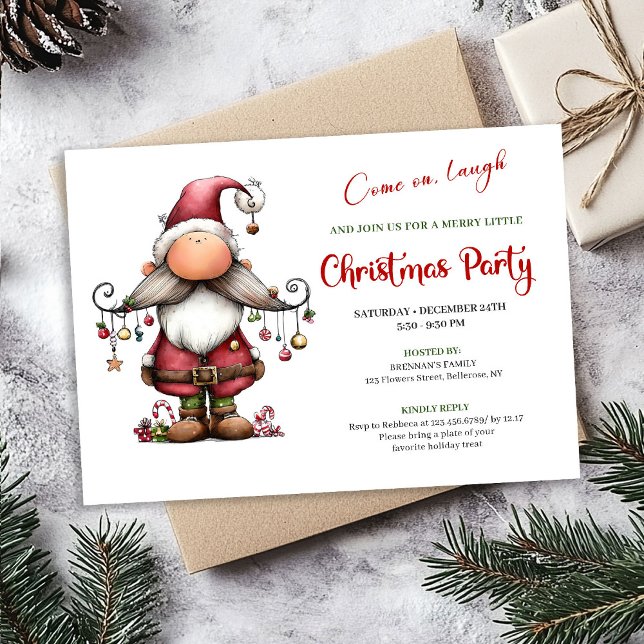 Convite de Festa Minimalista e Divertido do Papai  (Charming Funny Santa Minimalist Holiday Invitation)