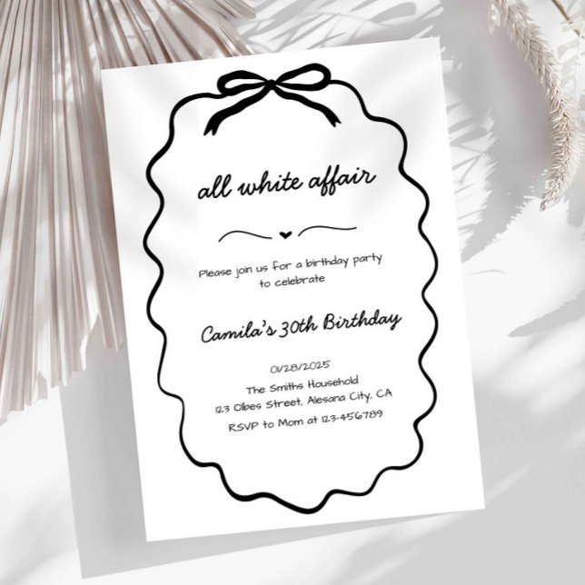 Convite de Festa Minimalista Tudo Branco (all white party invitation, minimalist birthday invite, elegant birthday invitation, black and white)