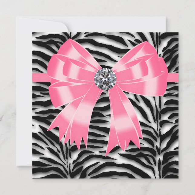 Convite de Festa Modelo Zebra Rosa Preto Rosa (Frente)