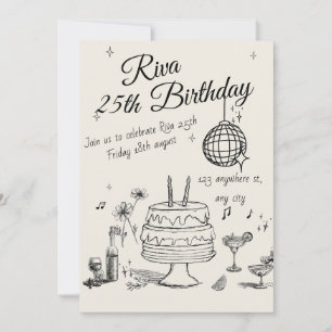 Convite de Festa Moderno e Excêntrico Desenhado à 