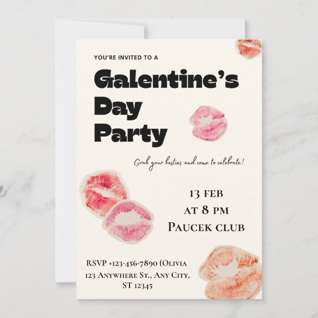 Convite de festa moderno para o Dia das Galentines (Frente)