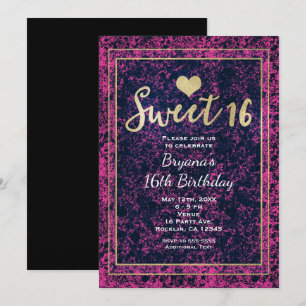Convite de festa moderno Sweet 16 dourado rosa e p