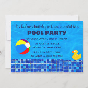 Convite de Festa na Piscina com Blocos Editáveis