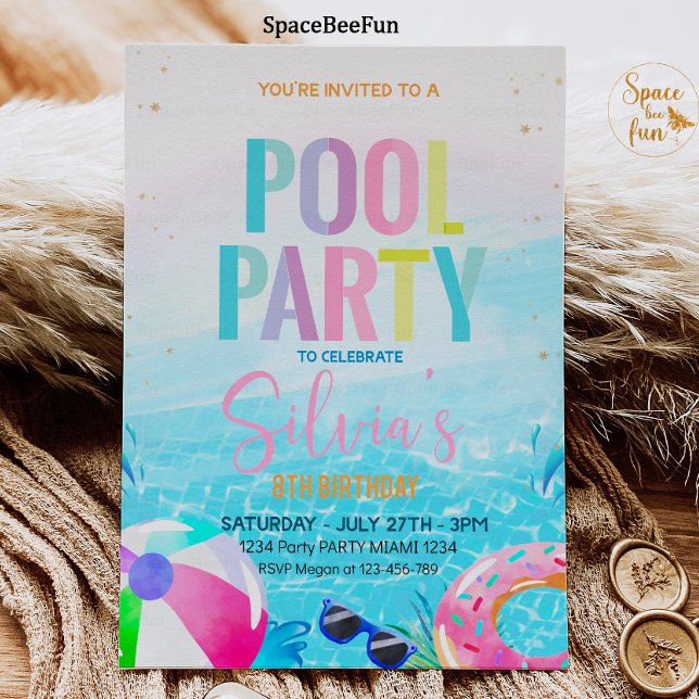 Convite de Festa na Piscina Festa tropical Festa n (Pool Party Invitation Tropical party Pool Party Invitation Swim Pool Birthday Party Pineapple Summer)