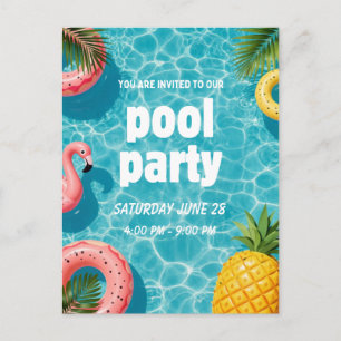 Convite de Festa na Piscina Flamingo Diversão Trop