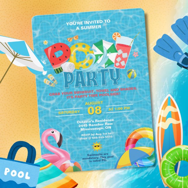 Convite de Festa na Piscina Splish Splash (Pool Party Invitation -  Splish Splash!)