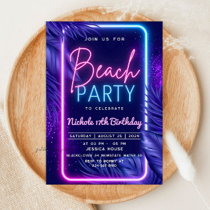 Convite de Festa na Praia Tropical Neon