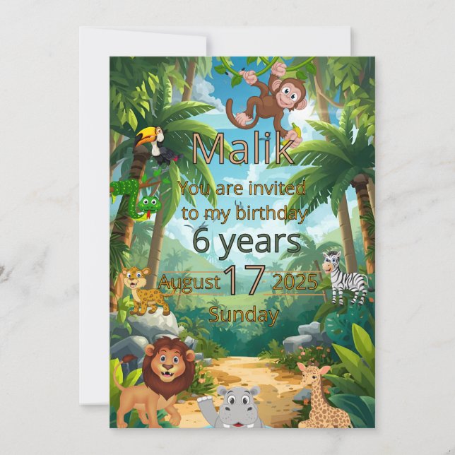 Convite de festa na selva personalizável (Frente)