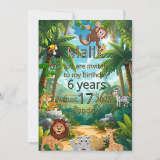 Convite de festa na selva personalizável