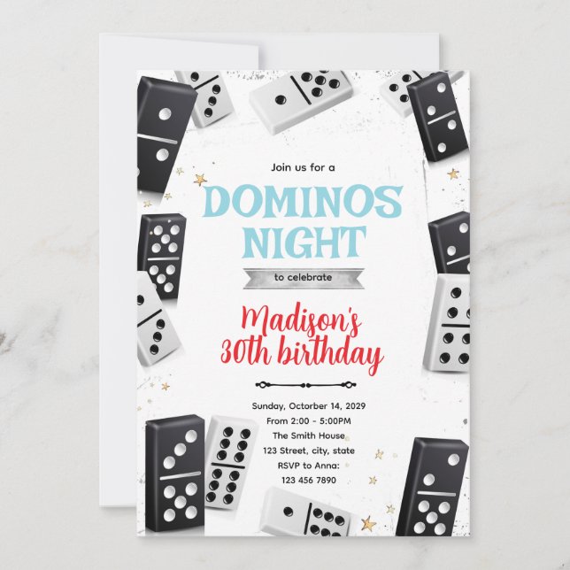 convite de festa noite de jogo dominós (Frente)