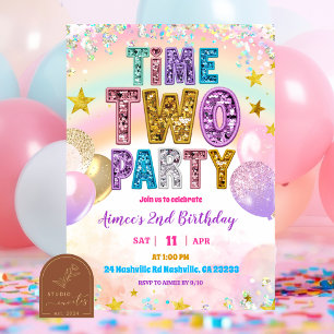 Convite de festa Pastel Sequin Glitter Time TWO
