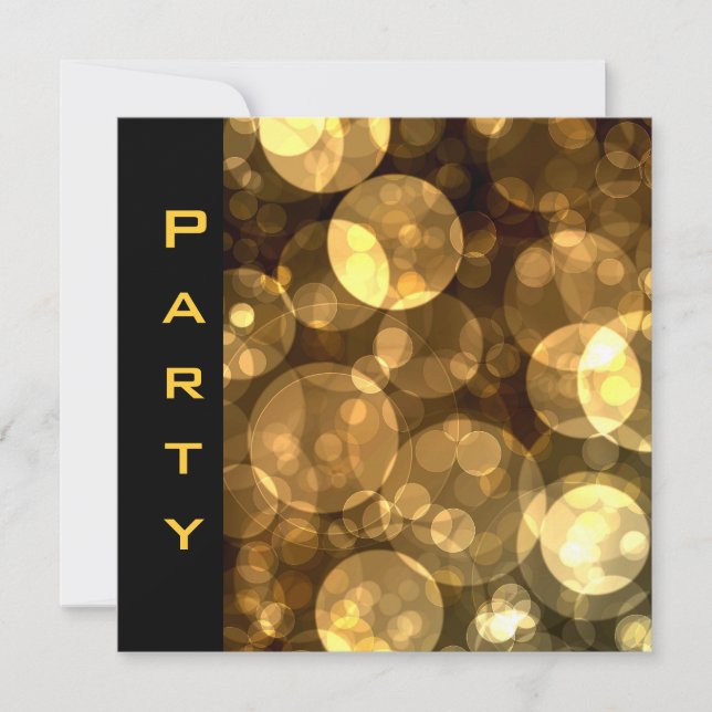 Convite de Festa Penas Preto Dourado Bolhas (Frente)