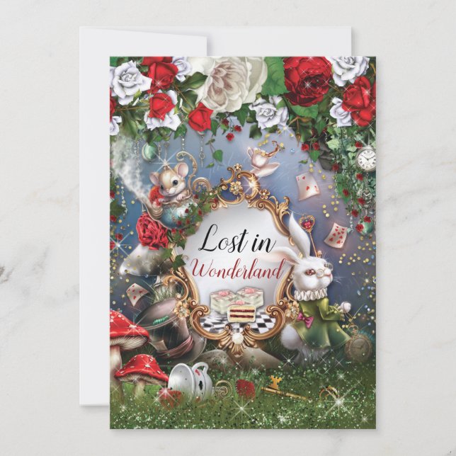 Convite de Festa Perdido no País das Maravilhas (Frente)