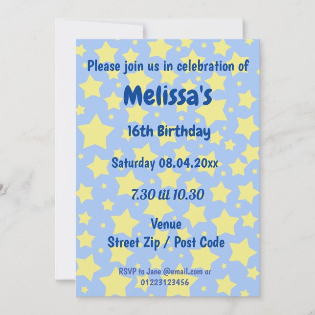 Convite de Festa Personalizado com Estrelas (Frente)