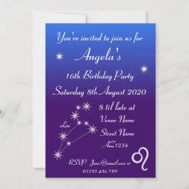 Convite de festa personalizado de Zodíaco Leão Gal