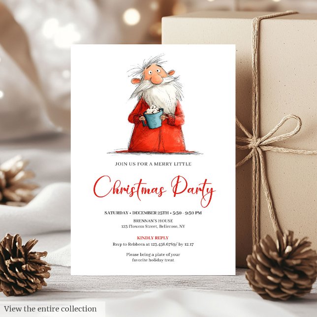Convite de festa personalizado Papai Noel engraçad (Watercolor Funny Santa Personalized Party Invite)