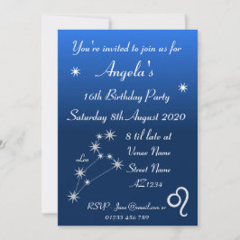 Convite de Festa Personalizado Zodíaco Leão Galáxi