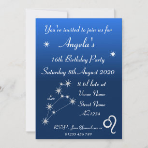 Convite de Festa Personalizado Zodíaco Leão Galáxi