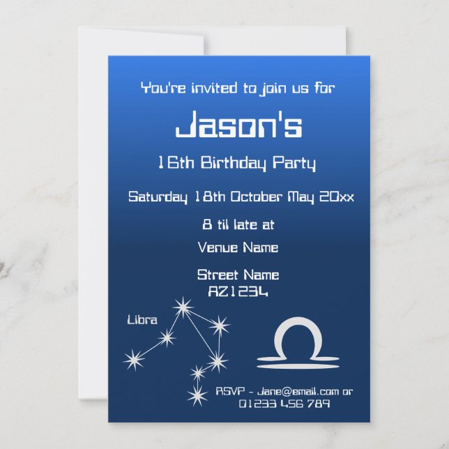 Convite de Festa Personalizado Zodíaco Libra Galáx (Frente)