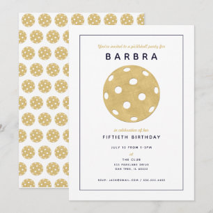 Convite de Festa Pickleball Chique Dourado Preto