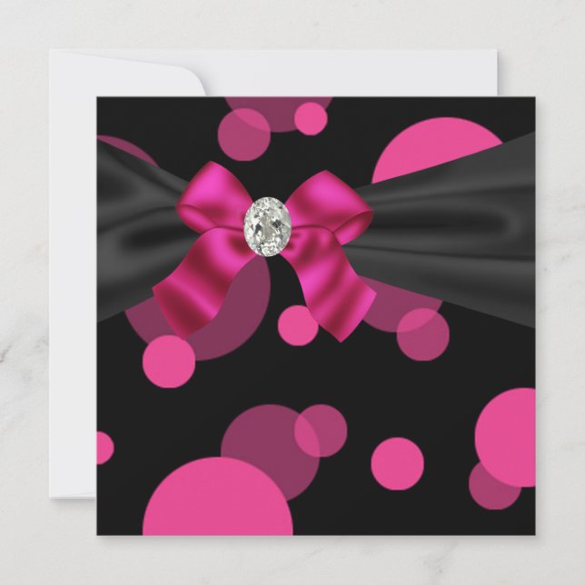 Convite de Festa Pink Black Tie Party Bolhas Preto (Frente)
