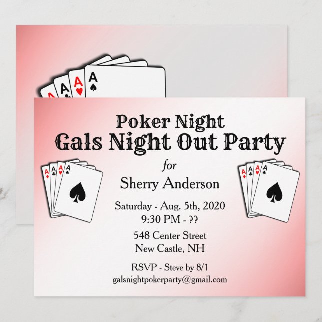 Convite de festa Poker Night com título personaliz (Frente/Verso)