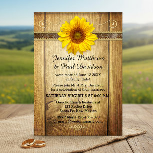 Convite de Festa Pós-Casamento Country Sunflower