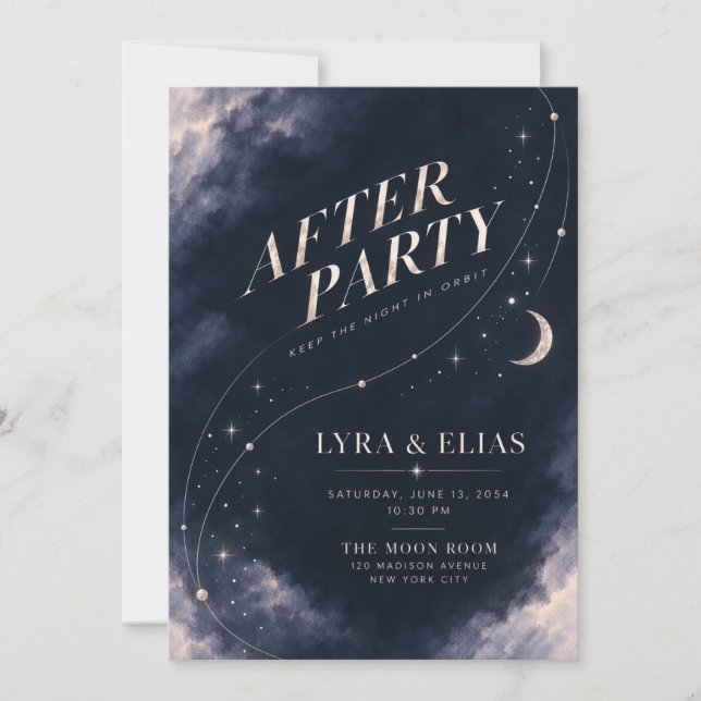 Convite de Festa Pós-Casamento | Lua Celestial Pra (Frente)