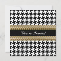 Convite de Festa Preto Branco Elegante Houndstooth