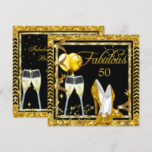 Convite de Festa Preto Dourado Champagne Fabuloso