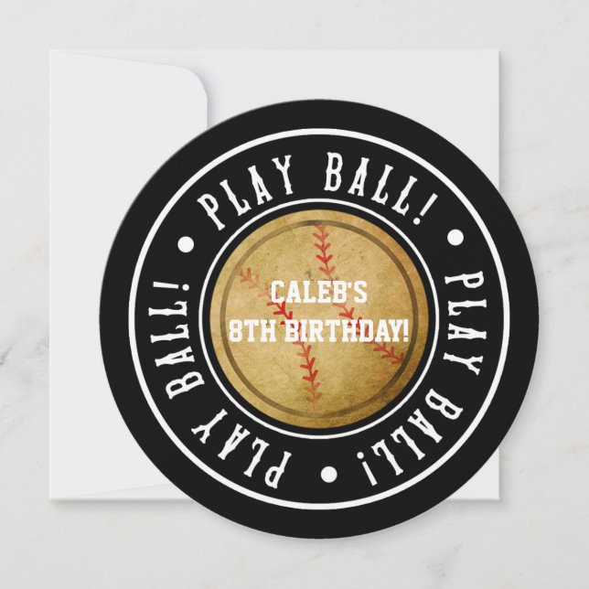 Convite de festa preto PLAY BALL de beisebol vinta (Frente)