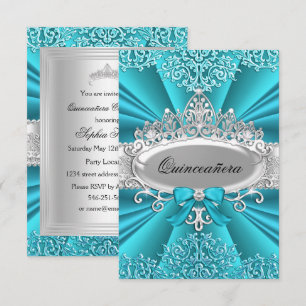 Convite de festa Quinceanera de damasco Tiara Teal