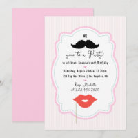 Convite de festa retrô rosa excêntrico com bigode