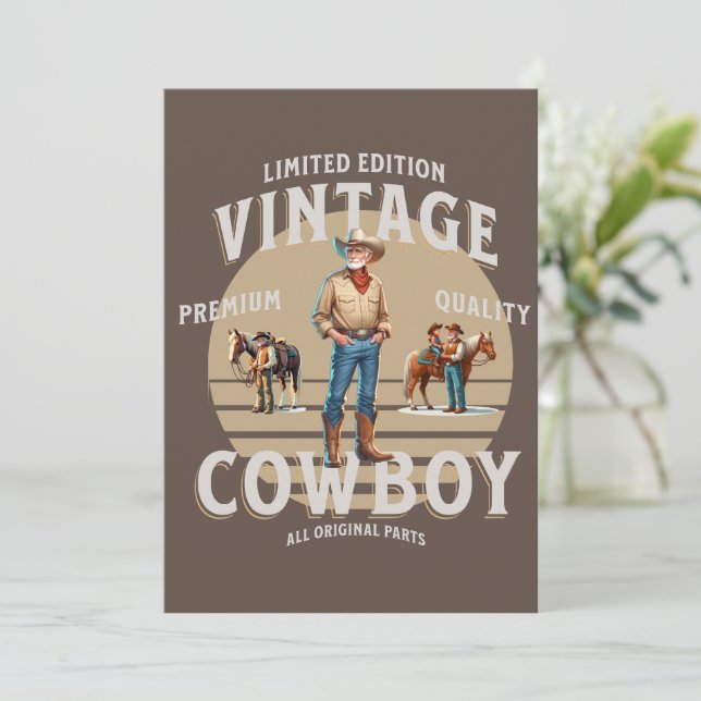 Convite de Festa Rodeio Western Vintage Cowboy (Em pé/Frente)