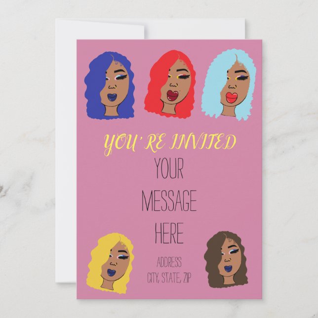 Convite de Festa Rosa de Meninas Glam Glam Girls (Frente)