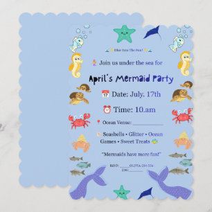 Convite de Festa Sereia com Estilo Mágico Subaquát