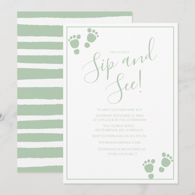 Convite de Festa Sip And See Pegada Moderna (Frente/Verso)