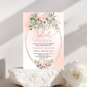 Convite de Festa Stylish Blush Floral Gold Sweet 1